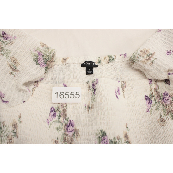 Torrid Dress Women's 1X Midi White Chiffon Smocked Floral Bell Sleeves Lined - Picture 9 of 9